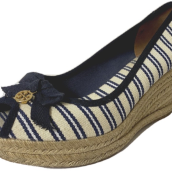 TORY BURCH NAVY ESPADRILLE WEDGE SIZE 8.5 - Picture 3 of 3